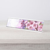 ピンクの桜絵画の背景 デスクネームプレート (正面)