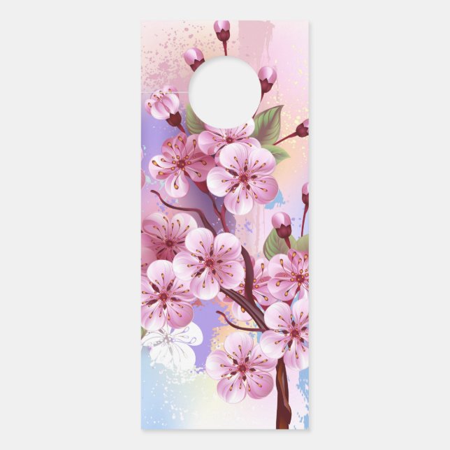ピンクの桜絵画の背景 ドアノブサイン (正面)
