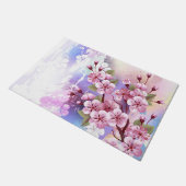 ピンクの桜絵画の背景 ドアマット (アングル)
