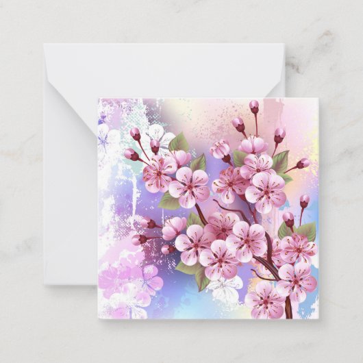 ピンクの桜絵画の背景 ノートカード (正面)