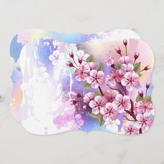 ピンクの桜絵画の背景 ノートカード (正面/裏面)