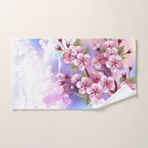 ピンクの桜絵画の背景 ハンドタオル
