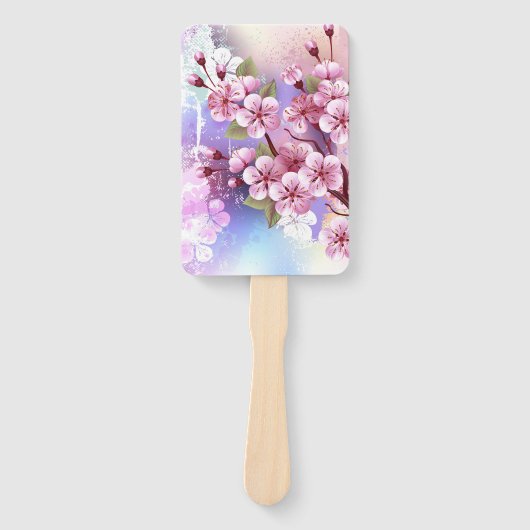 ピンクの桜絵画の背景 ハンドファン (正面)