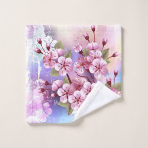 ピンクの桜絵画の背景 バスタオルセット