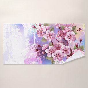 ピンクの桜絵画の背景 バスタオル