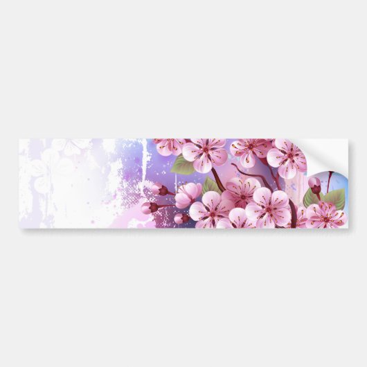 ピンクの桜絵画の背景 バンパーステッカー (正面)