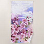 ピンクの桜絵画の背景 ビーチタオル (正面)