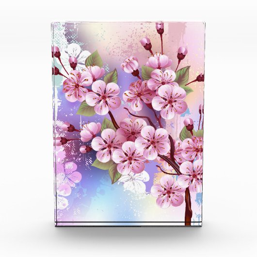 ピンクの桜絵画の背景 フォトブロック (正面)