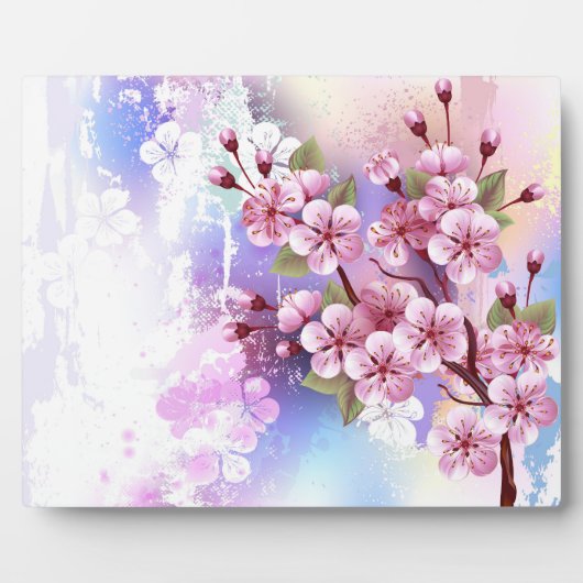 ピンクの桜絵画の背景 フォトプラーク (正面)