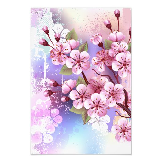ピンクの桜絵画の背景 フォトプリント            (正面)