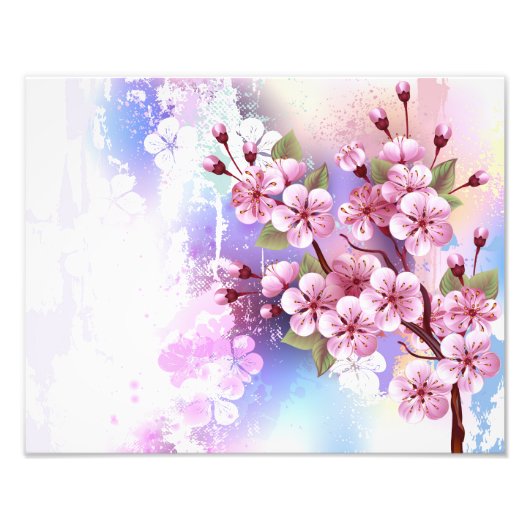 ピンクの桜絵画の背景 フォトプリント            (正面)