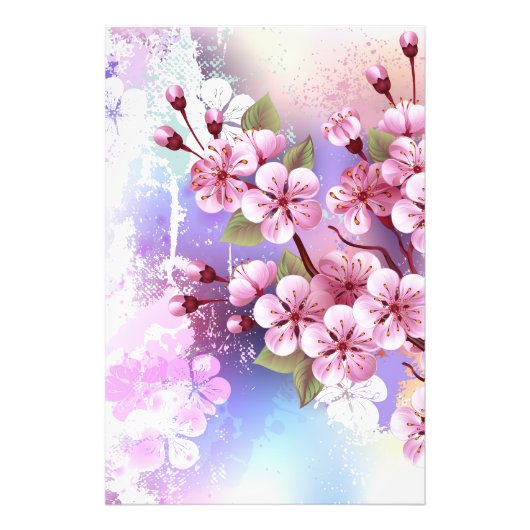ピンクの桜絵画の背景 フォトプリント            (正面)