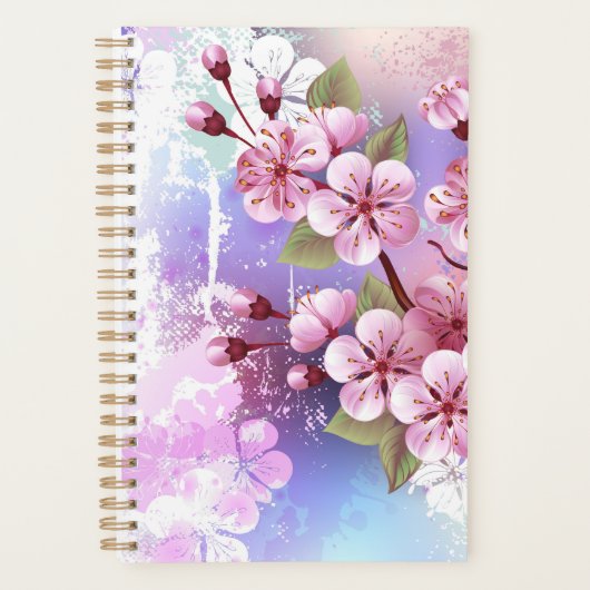 ピンクの桜絵画の背景 プランナー手帳 (正面)