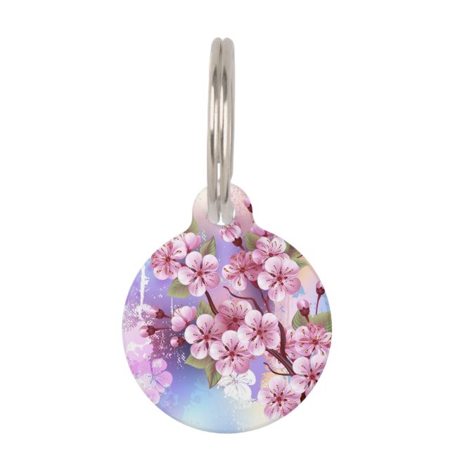 ピンクの桜絵画の背景 ペット　ネームタグ (正面)