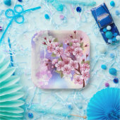 ピンクの桜絵画の背景 ペーパープレート (パーティー)