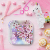 ピンクの桜絵画の背景 ペーパープレート (パーティー)