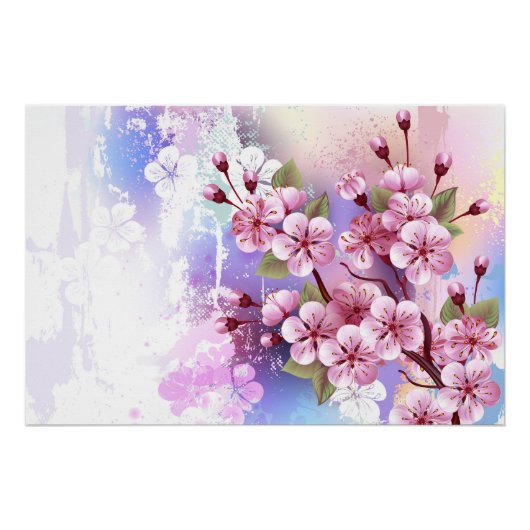 ピンクの桜絵画の背景 ポスター (正面)