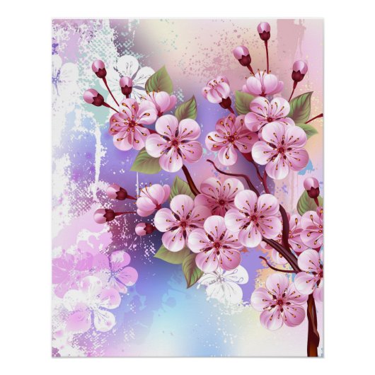 ピンクの桜絵画の背景 ポスター (正面)
