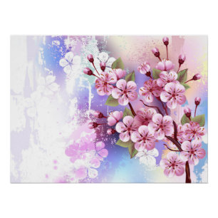 ピンクの桜絵画の背景 ポスター