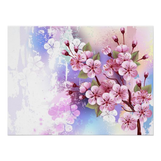 ピンクの桜絵画の背景 ポスター (正面)