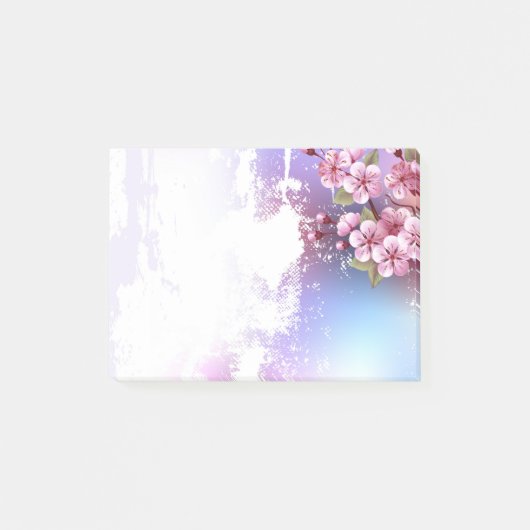 ピンクの桜絵画の背景 ポストイット (正面)