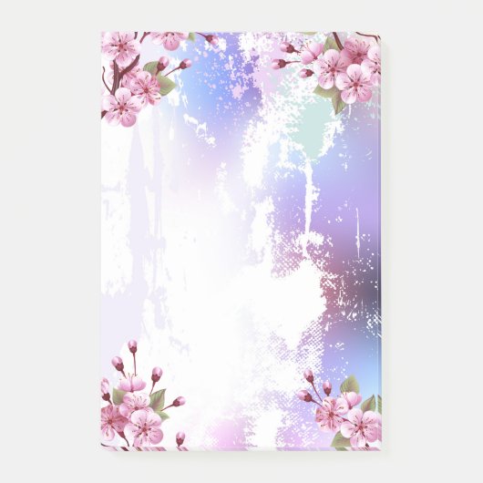 ピンクの桜絵画の背景 ポストイット (正面)