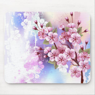 ピンクの桜絵画の背景 マウスパッド