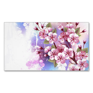 ピンクの桜絵画の背景 マグネット名刺
