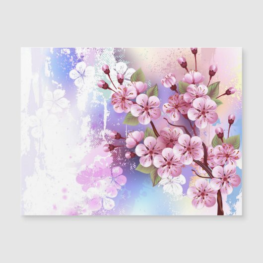 ピンクの桜絵画の背景 マグネット招待状 (正面)