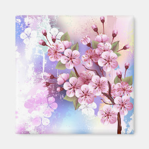 ピンクの桜絵画の背景 マグネット