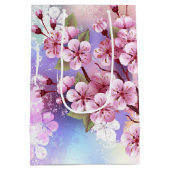 ピンクの桜絵画の背景 ミディアムペーパーバッグ (裏面)