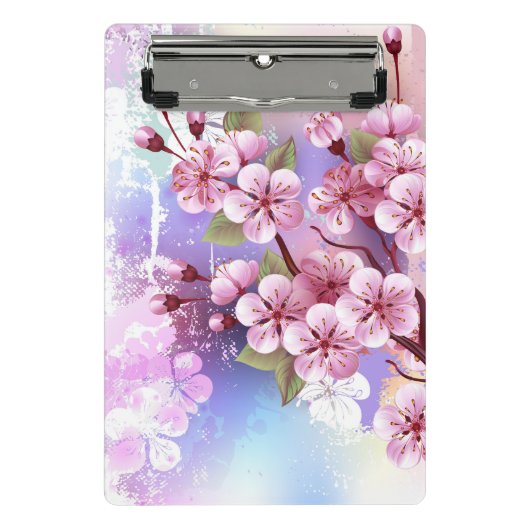 ピンクの桜絵画の背景 ミニクリップボード (正面)