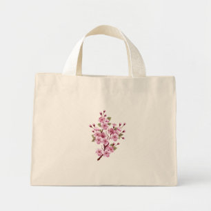 ピンクの桜絵画の背景 ミニトートバッグ