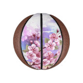 ピンクの桜絵画の背景 ミニバスケットボール (縦)