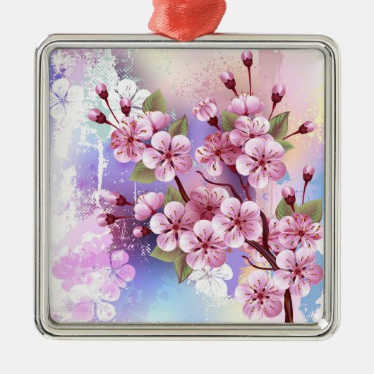 ピンクの桜絵画の背景 メタルオーナメント (正面)