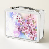 ピンクの桜絵画の背景 メタルランチボックス (裏面)