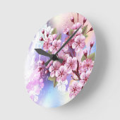 ピンクの桜絵画の背景 ラウンド壁時計 (傾斜)