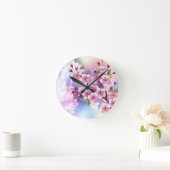 ピンクの桜絵画の背景 ラウンド壁時計 (ホーム)