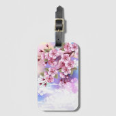 ピンクの桜絵画の背景 ラゲッジタグ (正面縦)