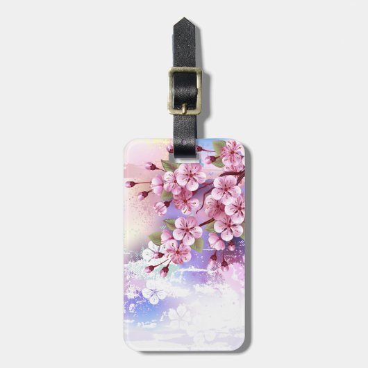 ピンクの桜絵画の背景 ラゲッジタグ (正面縦)