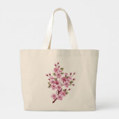 ピンクの桜絵画の背景 ラージトートバッグ (裏面)