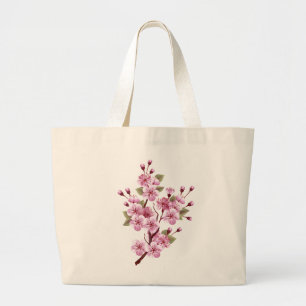 ピンクの桜絵画の背景 ラージトートバッグ