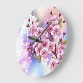 ピンクの桜絵画の背景 ラージ壁時計 (傾斜)