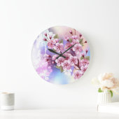 ピンクの桜絵画の背景 ラージ壁時計 (ホーム)