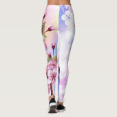 ピンクの桜絵画の背景 レギンス (裏面)