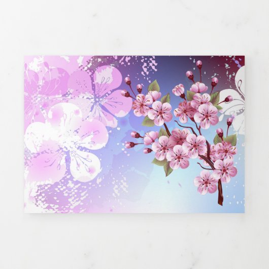 ピンクの桜絵画の背景 三つ折り招待状 (カバー)