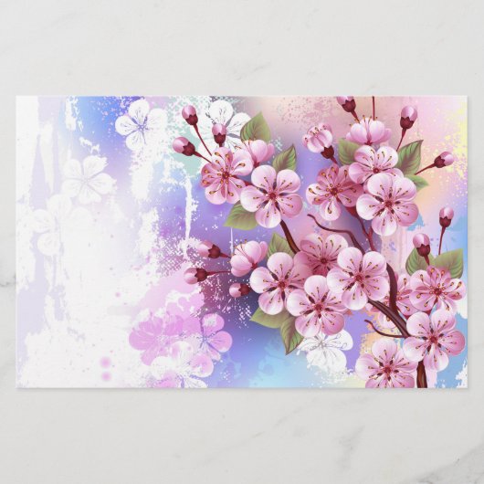 ピンクの桜絵画の背景 便箋 (正面)