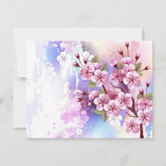 ピンクの桜絵画の背景 出欠カード (正面)