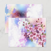 ピンクの桜絵画の背景 出欠カード (正面/裏面)