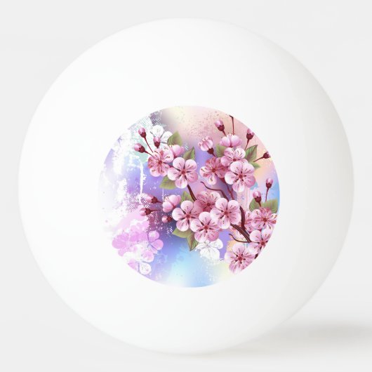 ピンクの桜絵画の背景 卓球ボール (正面)